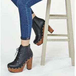 Platform black lace up ankle boots